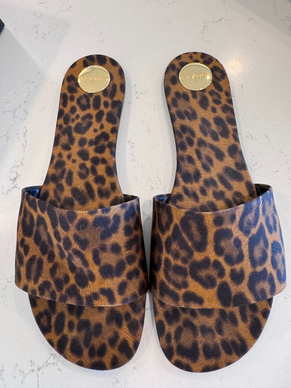 Saint Laurent Grosgrain Carlyle Leopard Slide Sandals - Authentic!